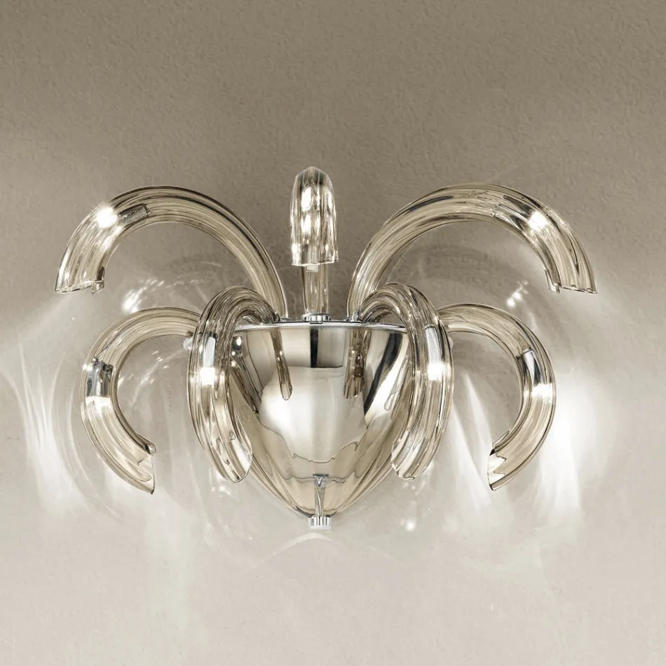 Hantverksvägglampa i venetianskt glas och metall Tillverkad i Italien - Jason Viadurini