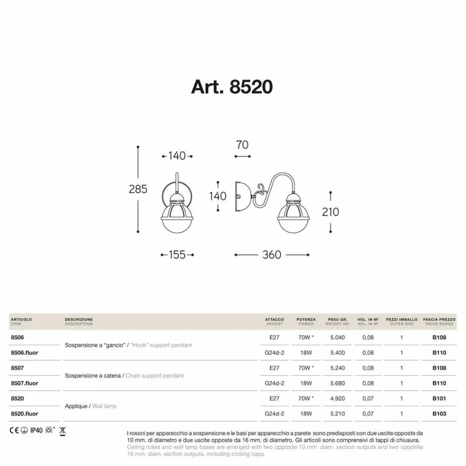 Applikationer söm antik mässing och vitt blåst glas Viadurini