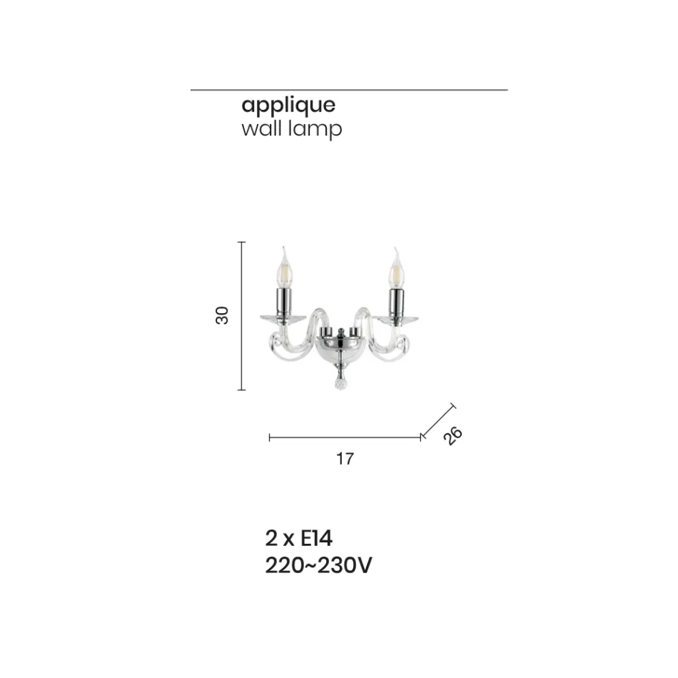 Klassisk vägglampa 2 lampor i vitt glas Handgjord i Italien - Malaysia Viadurini