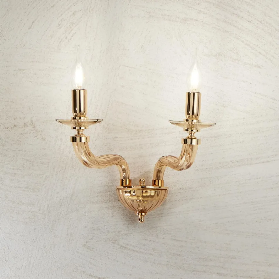 Klassisk vägglampa 2 lampor i handgjort Rigaton glas och metall - Fievole Viadurini