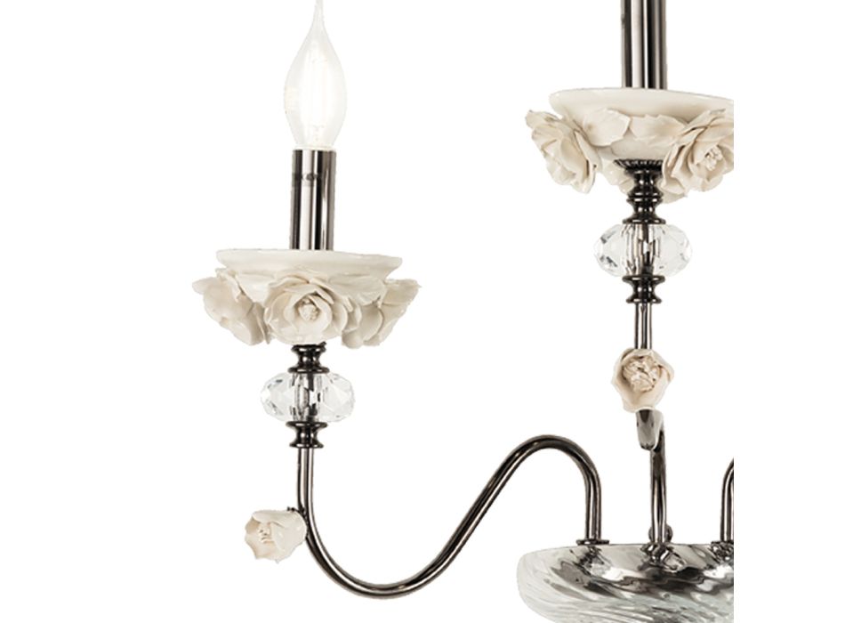 Klassisk vägglampa 3 lampor i porslin och lyxblåst glas - Eteria Viadurini