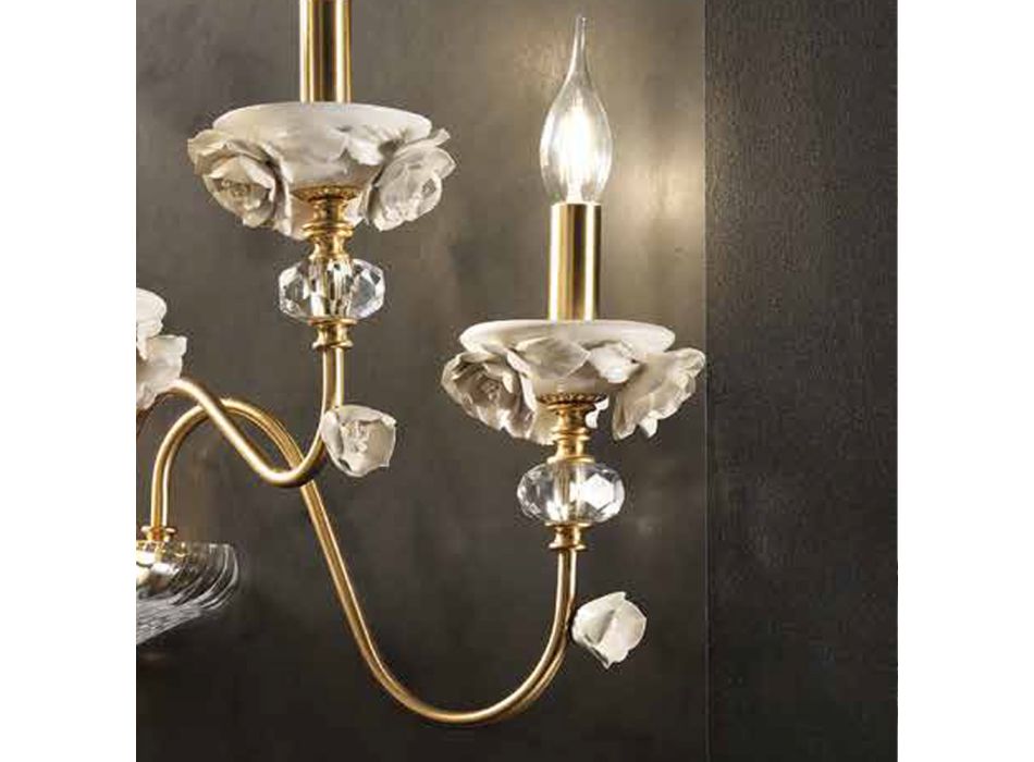 Klassisk vägglampa 3 lampor i porslin och lyxblåst glas - Eteria Viadurini