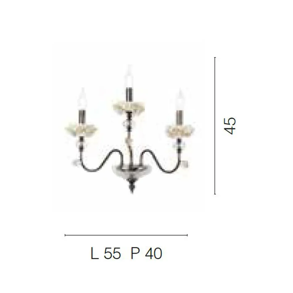Klassisk vägglampa 3 lampor i porslin och lyxblåst glas - Eteria Viadurini
