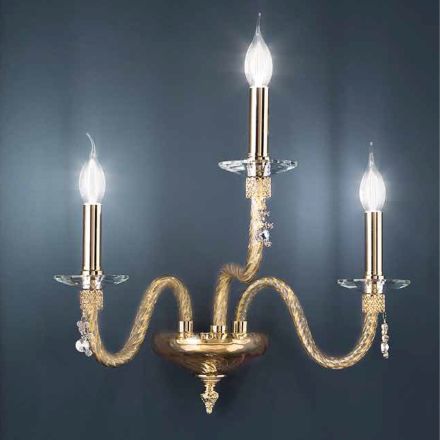 Klassisk vägglampa 3 lampor i blåst glas och handgjorda detaljer - Phaedra Viadurini