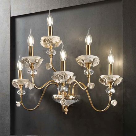 Klassisk vägglampa 6 lampor i porslin och lyxblåst glas - Eteria Viadurini