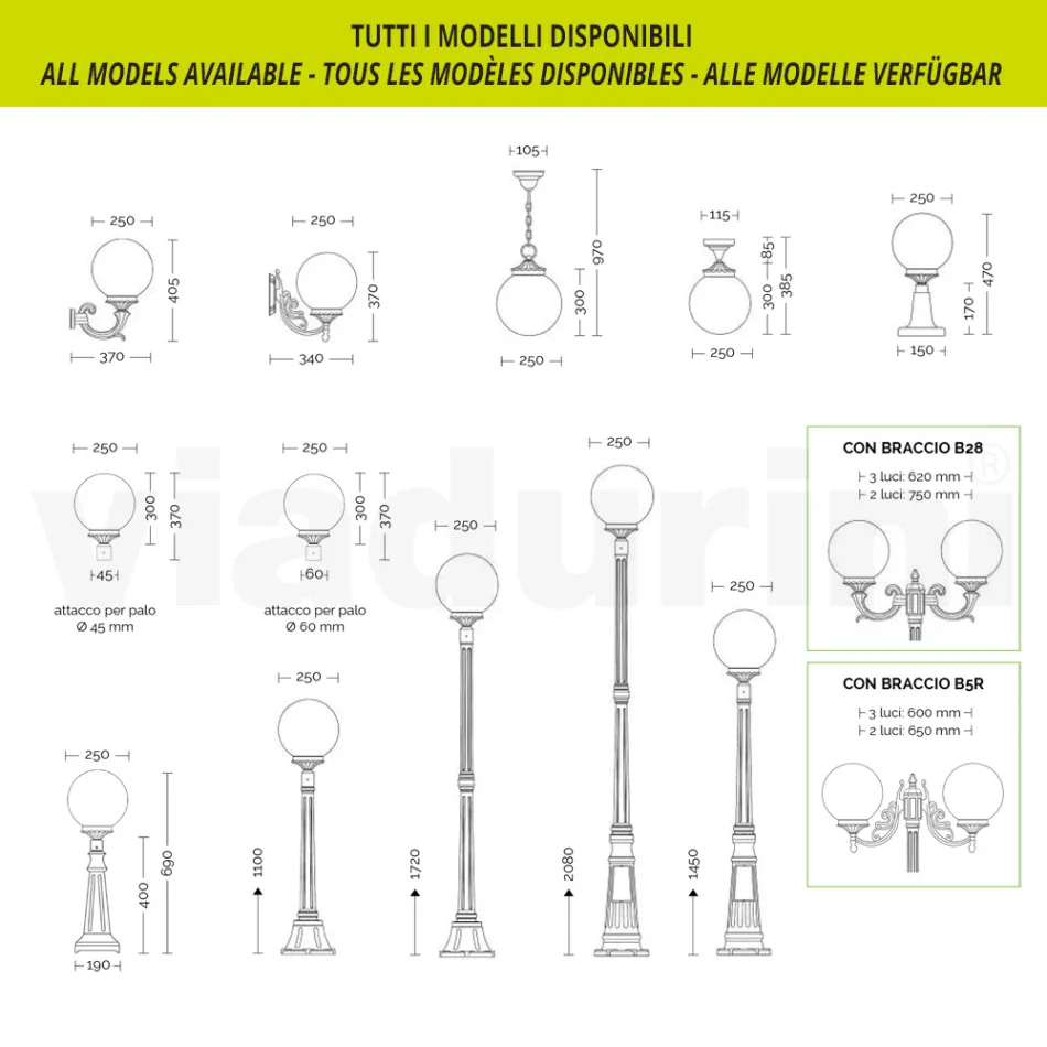 Utomhusvägglampa i aluminium med opal akrylsfär - Trovaantracit Viadurini