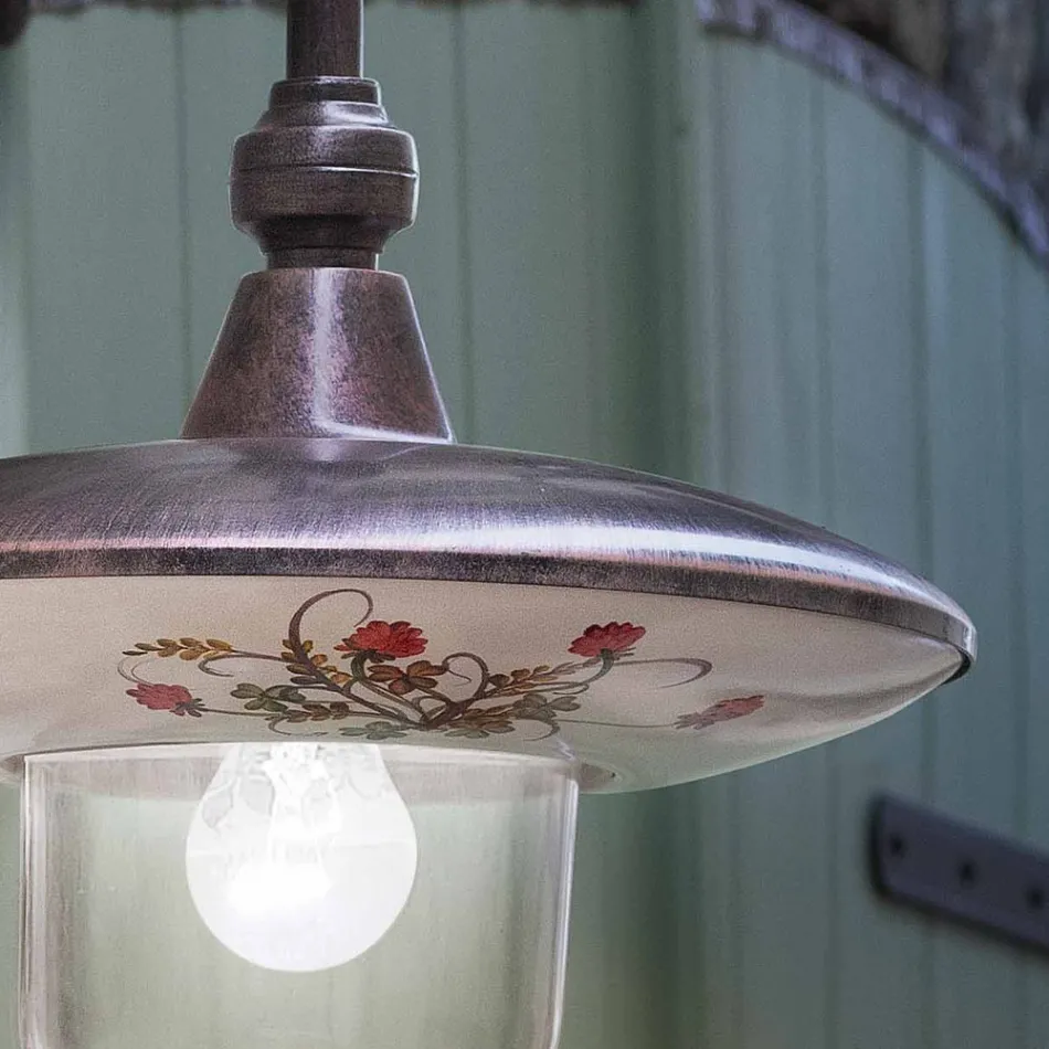 Vägglampa utomhus i svart aluminium och handmålade blommor - Latina Viadurini