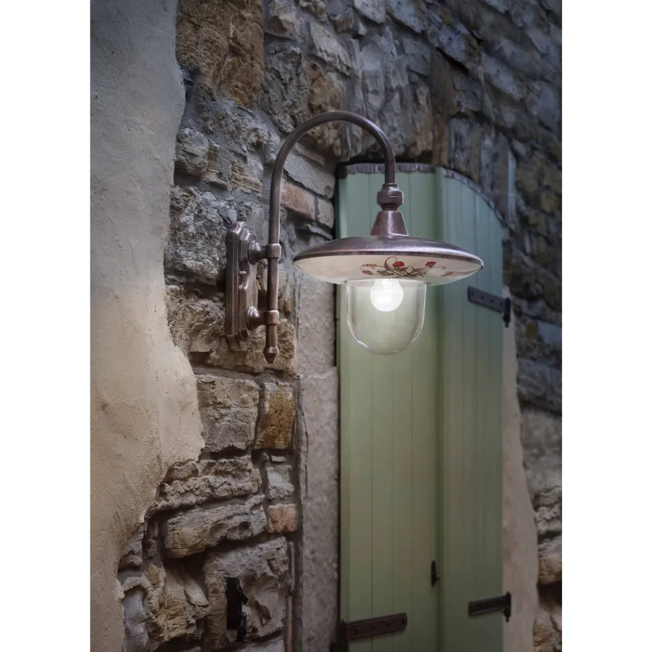 Vägglampa utomhus i svart aluminium och handmålade blommor - Latina Viadurini