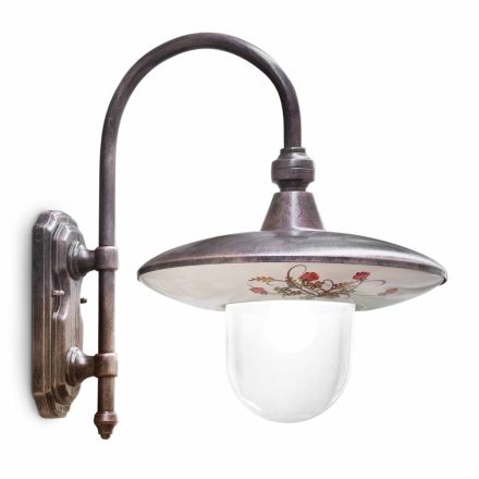 Vägglampa utomhus i svart aluminium och handmålade blommor - Latina Viadurini
