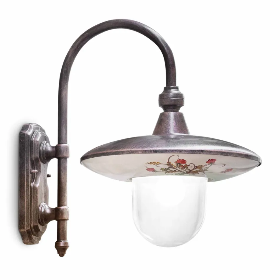 Vägglampa utomhus i svart aluminium och handmålade blommor - Latina Viadurini