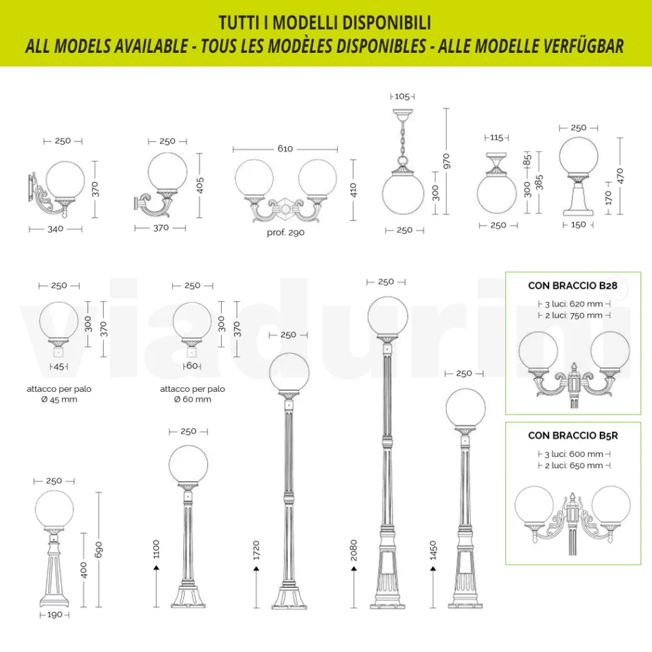 Utomhusvägglampa i pressgjuten aluminium och akrylsfär - Trovanero Viadurini