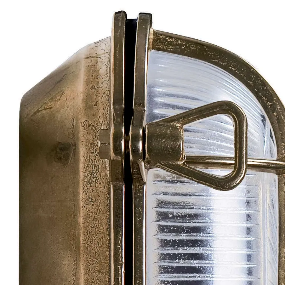 Vintage utomhusvägglampa i mässing med opalglas/klarglas - Siren Viadurini