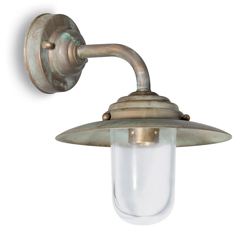 Vintage mässing utomhusvägglampa, klart glas - Elfico Viadurini