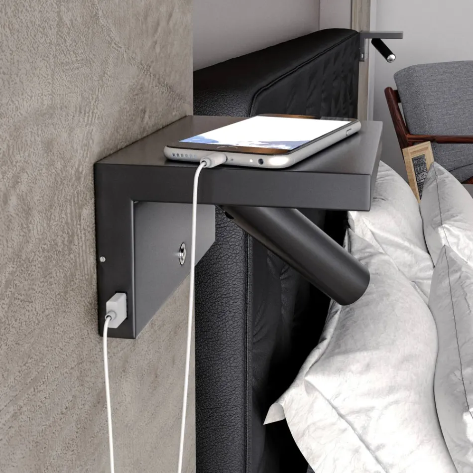 Justerbar dekorativ LED-vägglampa i aluminium med USB-portar - Alena Viadurini