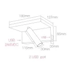 Justerbar dekorativ LED-vägglampa i aluminium med USB-portar - Alena Viadurini