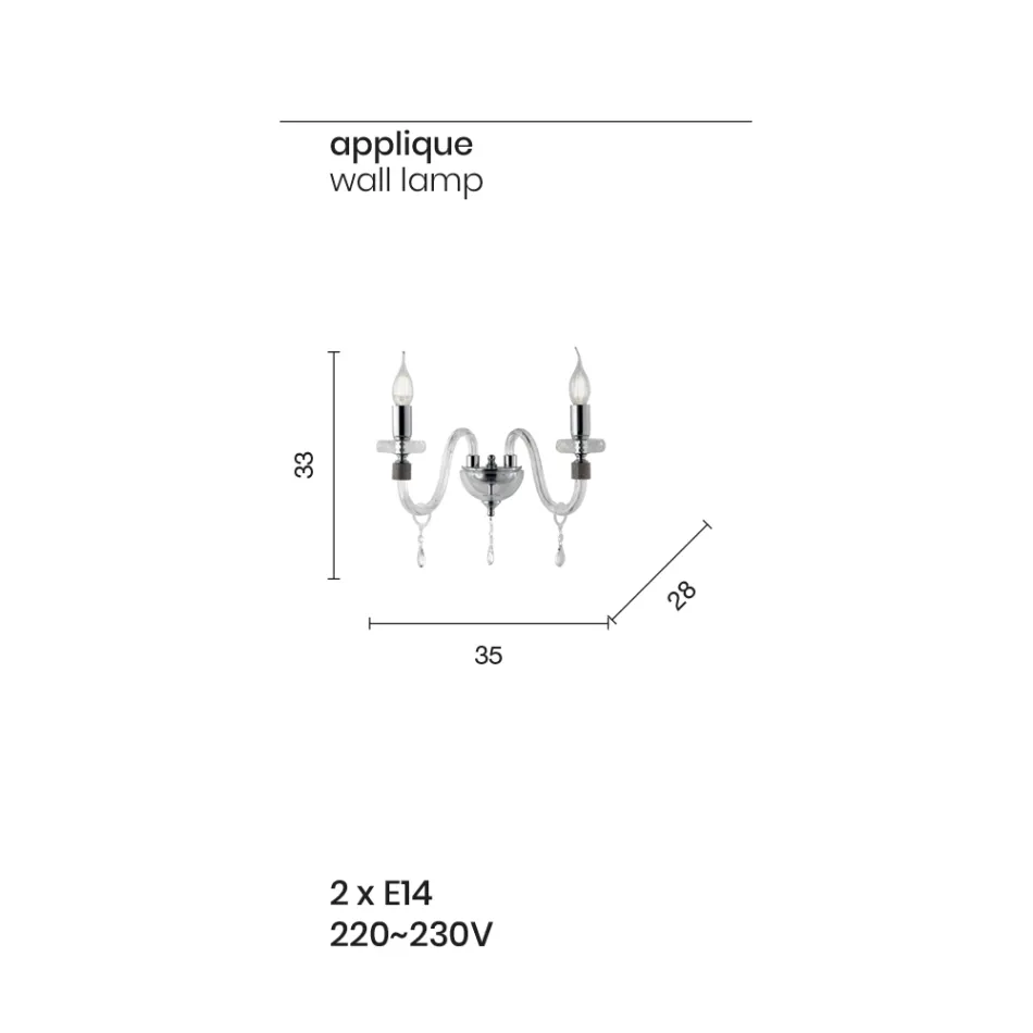 Klassisk design vägglampa med 2 lampor i krom handarbetat glas - Similo Viadurini