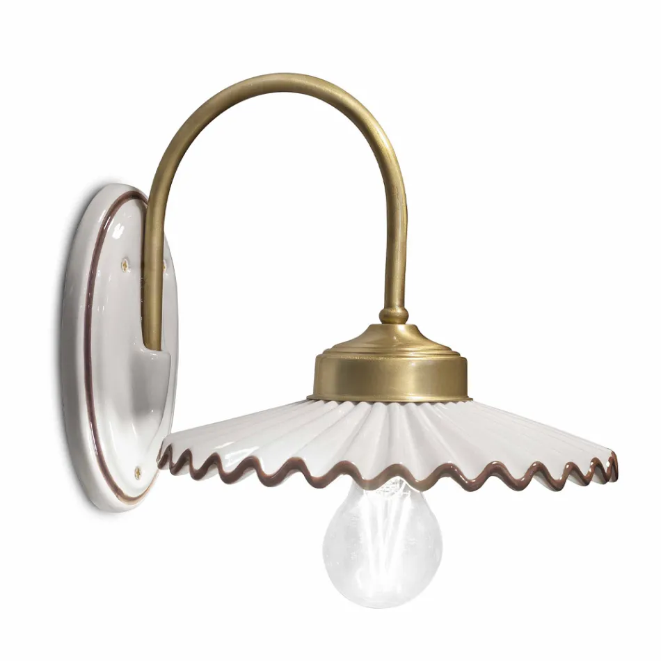 Plisserad blank keramisk applikation och handmålad kant - Laquila Viadurini