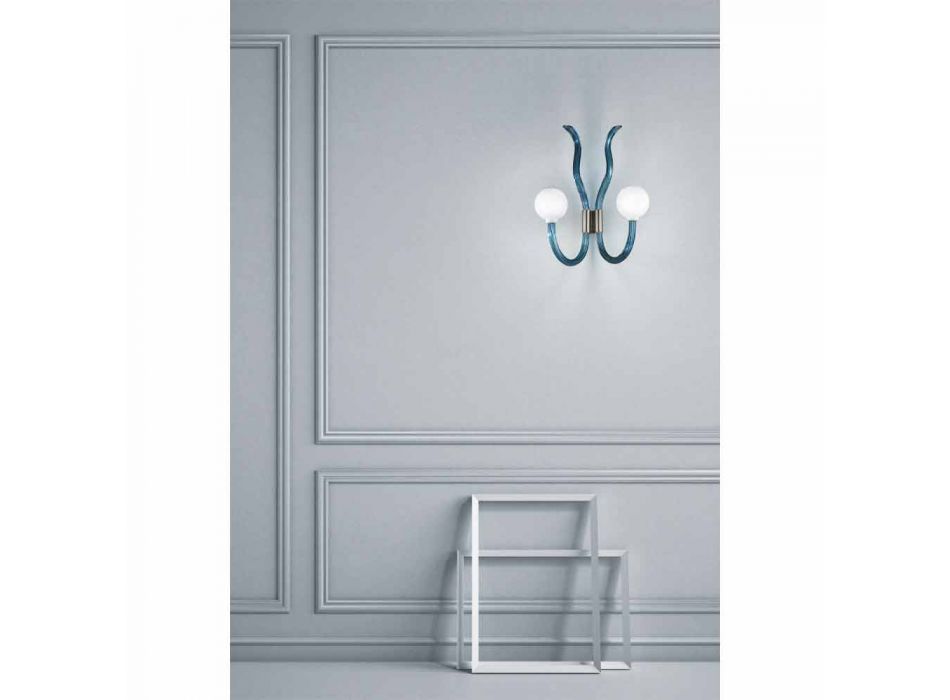 Vägglampa i blått Venedigglas och metall handgjord i Italien - Antonietta Viadurini