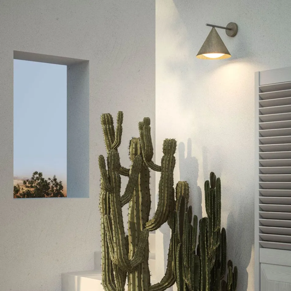 Utomhusvägglampa i mässing och glas Tillverkad i Italien - Regn Viadurini