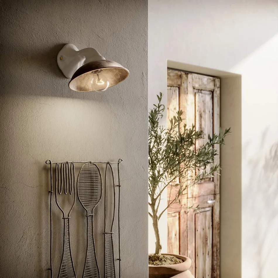 Vägglampa i vit keramik och mässing Made in Italy - Small Viadurini