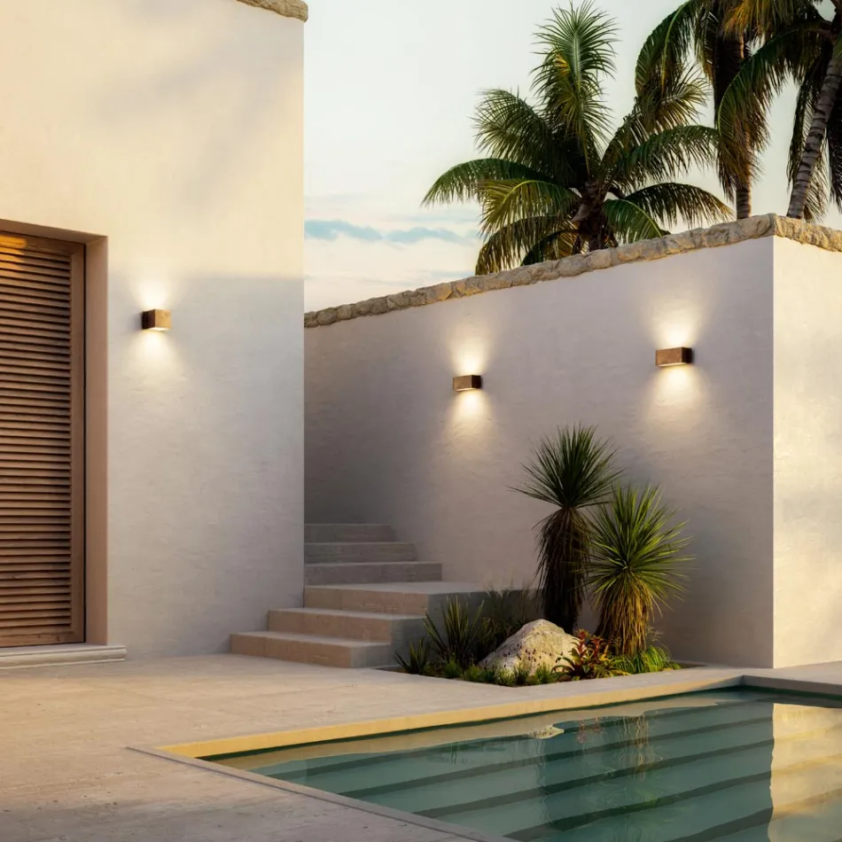 Rektangulär vägglampa i koppar och LED tillverkad i Italien - Exempel Viadurini