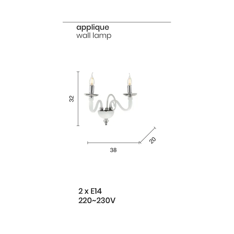 Vägglampa 2 lampor i italienskt hantverksglas och kristall - Mariangela Viadurini