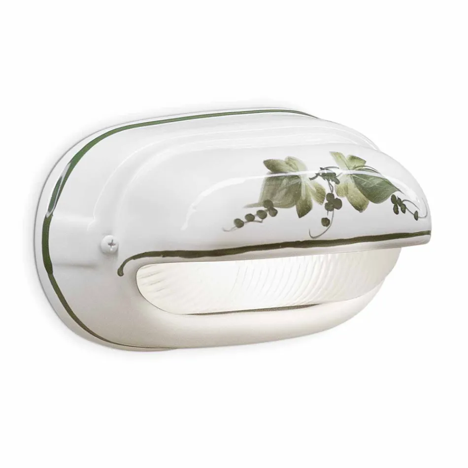 Horisontell utomhusvägglampa i keramiska handmålade blommor - Brindisi Viadurini