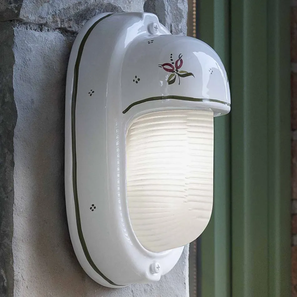 Vertikal utomhusvägglampa i keramiska handmålade blommor - Brindisi Viadurini