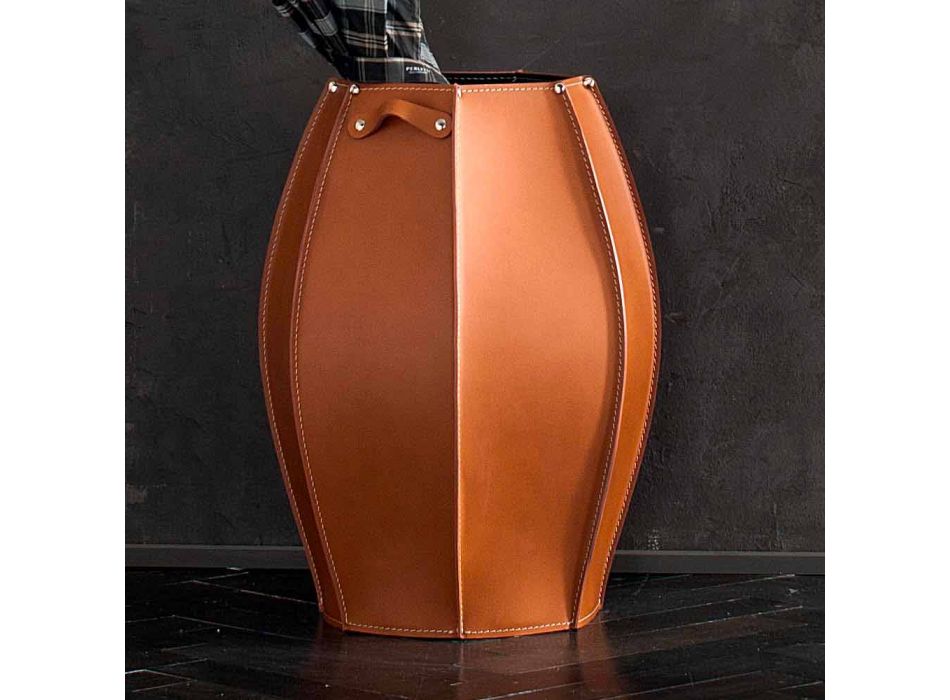Audrey paraply står med modern design i läder, tillverkad i Italien