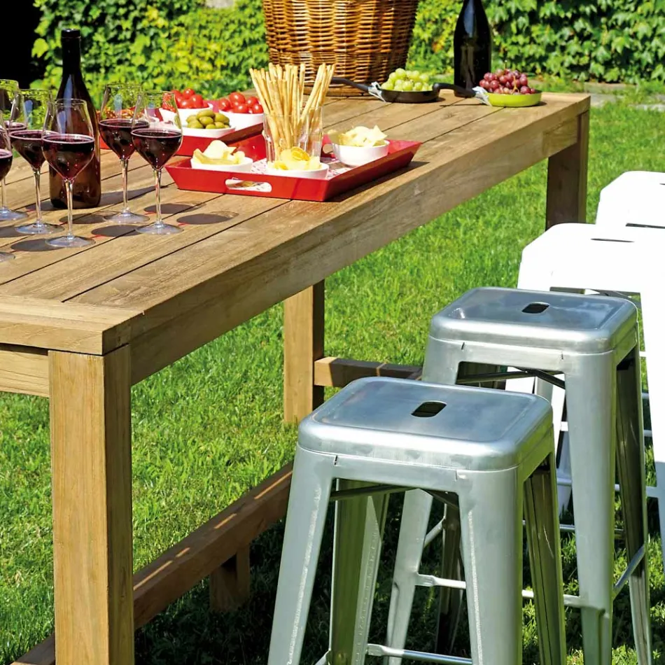 Bardisk utomhus 250x70 cm Tillverkad av återvunnen teak - Utsikt Viadurini