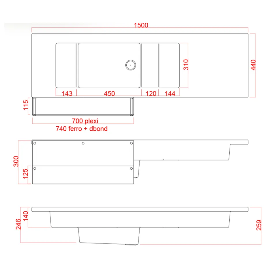 Självlysande bardisk med organiseringstillbehör och flaskhållare - Rapport Viadurini