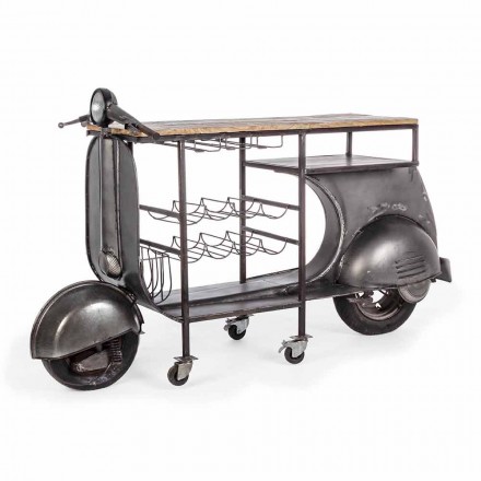 Barkonsol i mangoträ och Vespa i stål av modern design - sjalot Viadurini