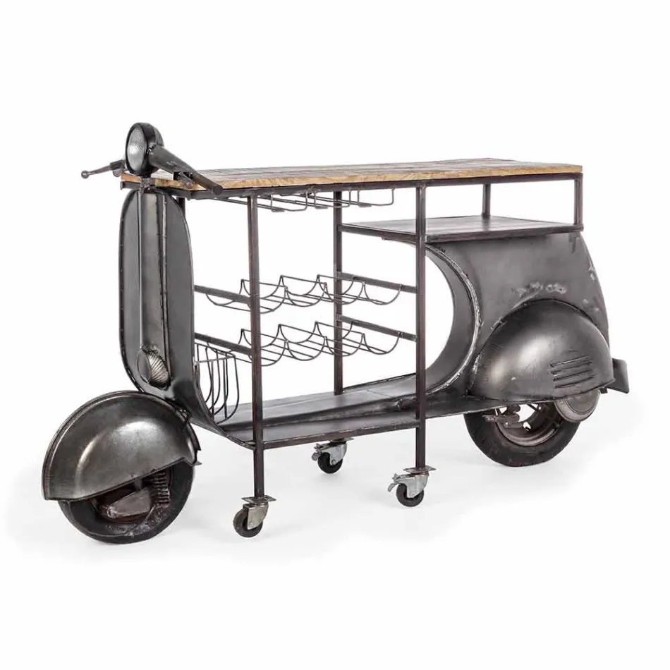 Barkonsol i mangoträ och Vespa i stål av modern design - sjalot Viadurini