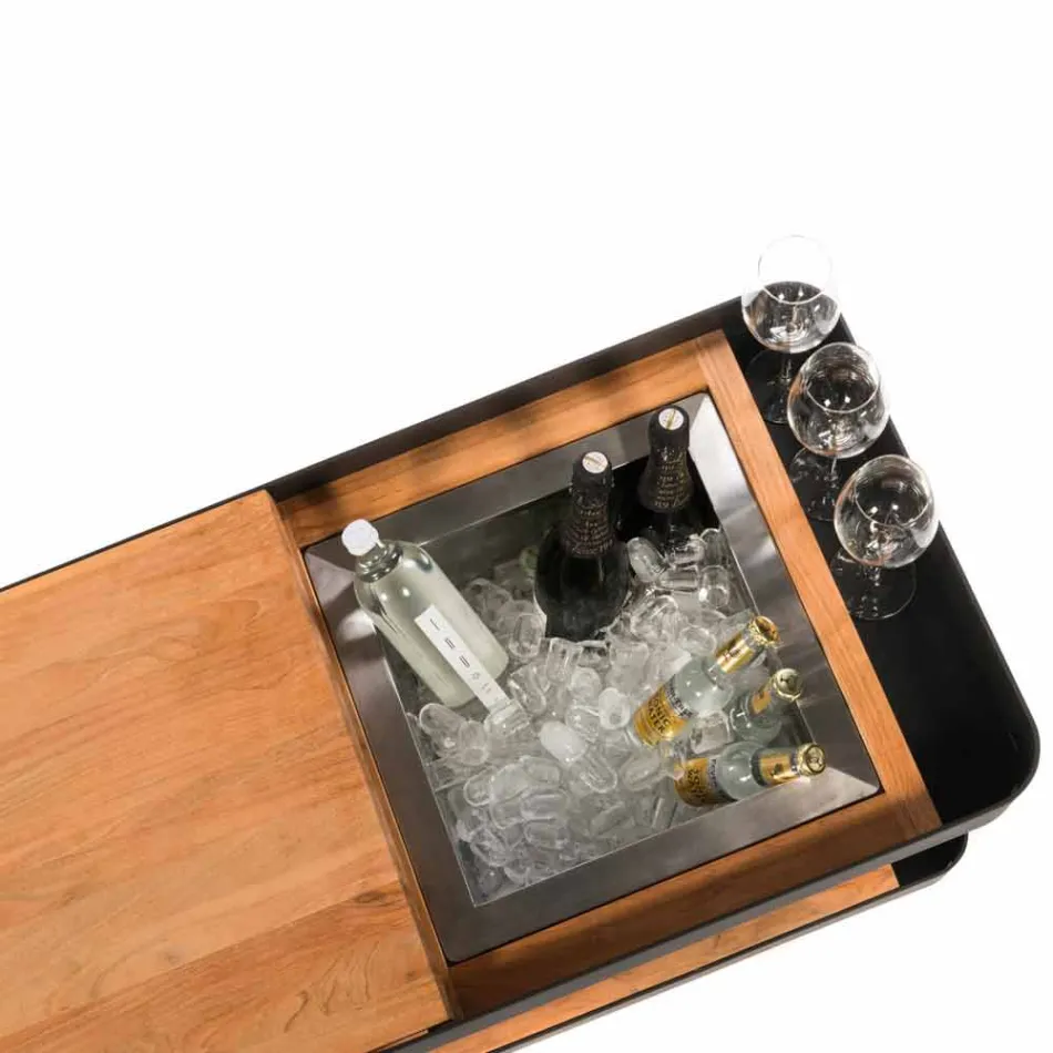 Modern mobilstång på hjuldesign med trä- och stålbord - Giancalliope Viadurini