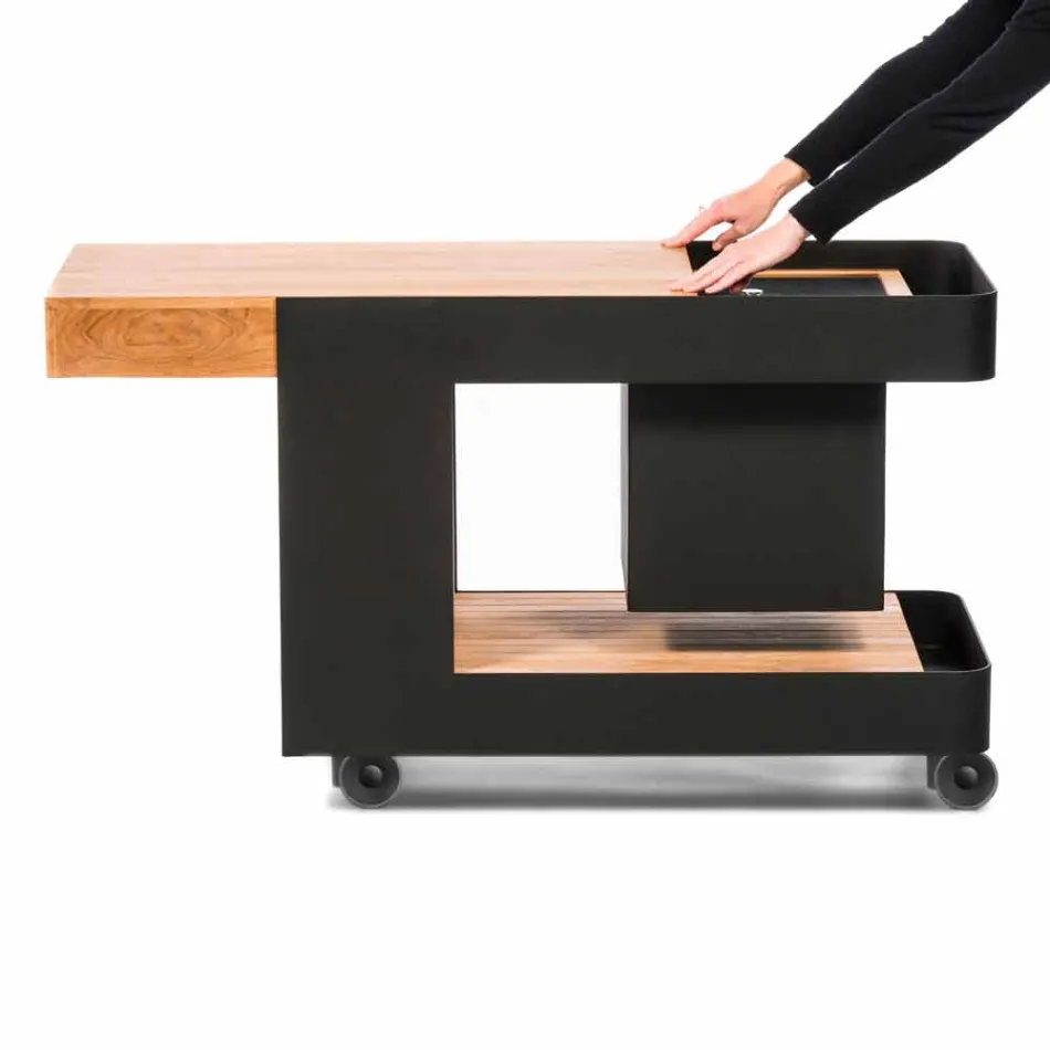 Modern mobilstång på hjuldesign med trä- och stålbord - Giancalliope Viadurini