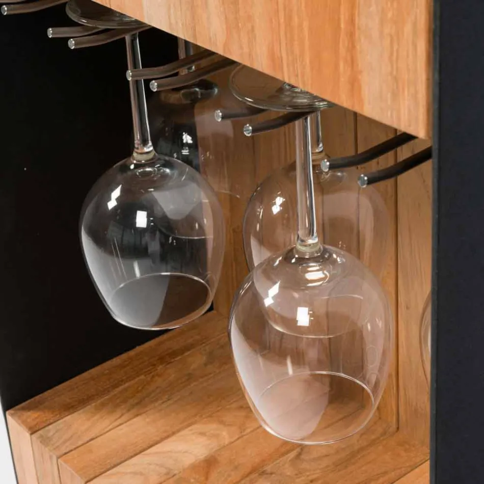 Modern mobilstång på hjuldesign med trä- och stålbord - Giancalliope Viadurini