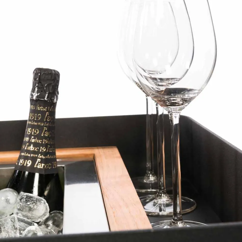 Modern mobilstång på hjuldesign med trä- och stålbord - Giancalliope Viadurini