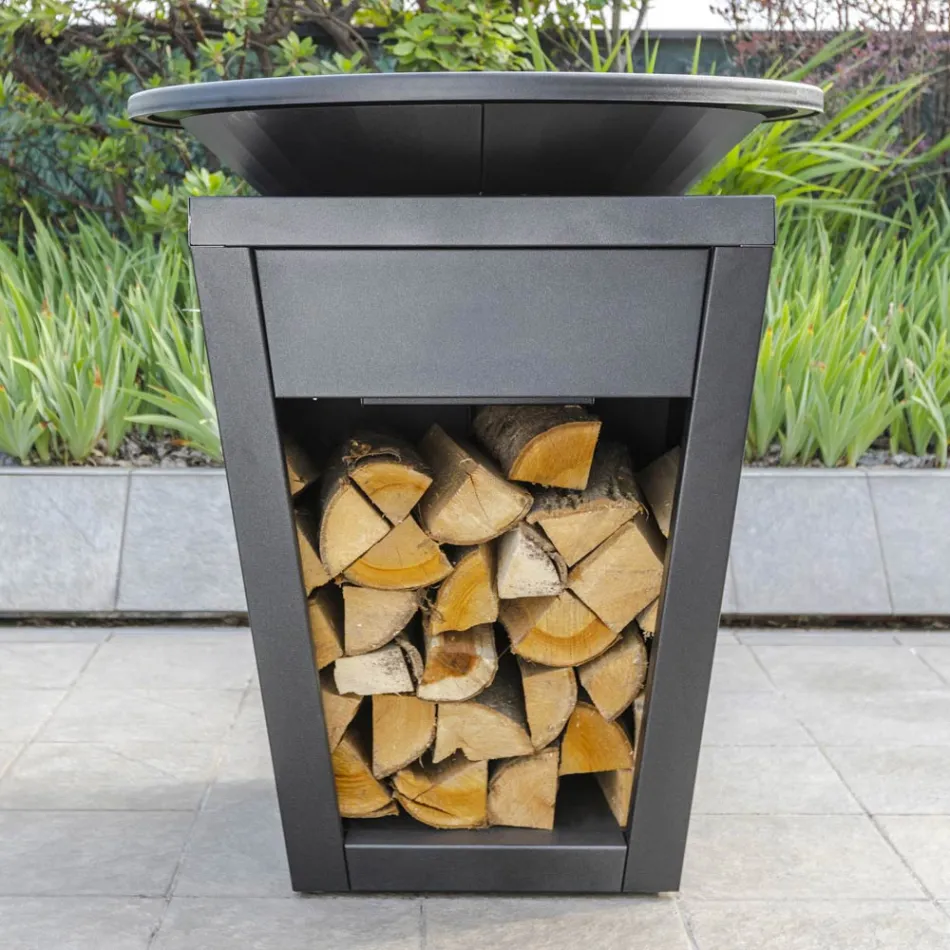 Träbrännbarbecue med kokplatta och vedhållaravdelning - Ferran Viadurini