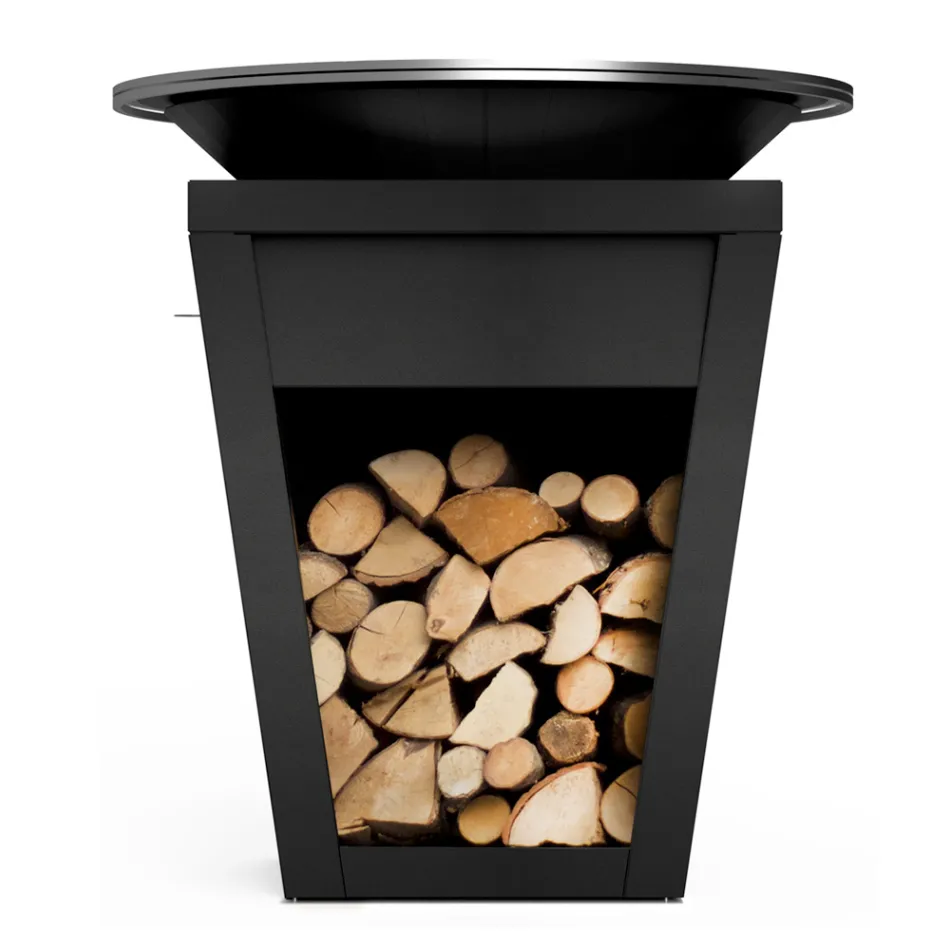 Träbrännbarbecue med kokplatta och vedhållaravdelning - Ferran Viadurini