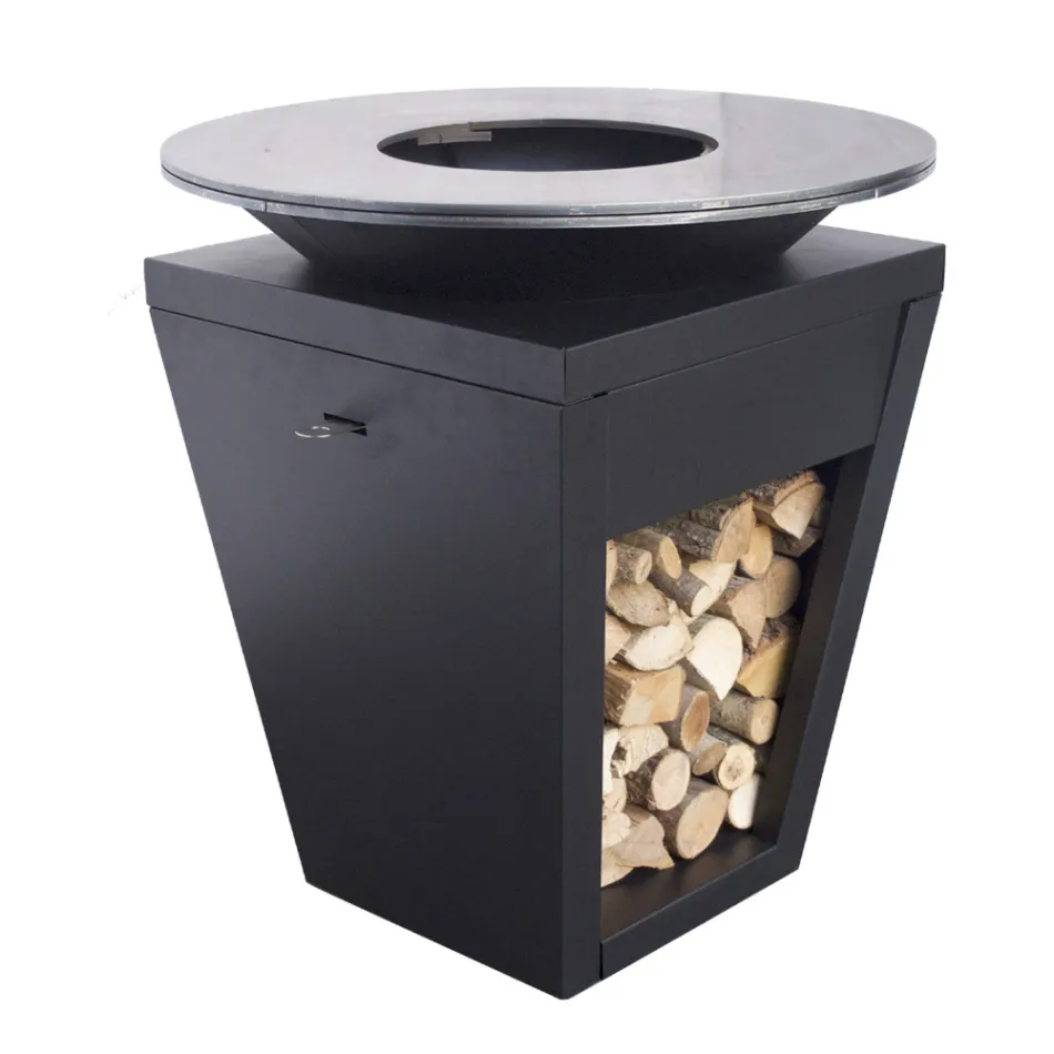 Träbrännbarbecue med kokplatta och vedhållaravdelning - Ferran Viadurini