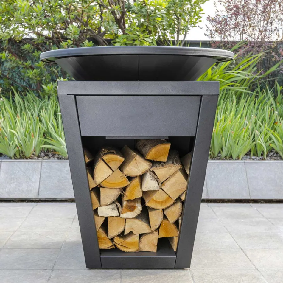 Träbrännbarbecue med kokplatta och vedhållaravdelning - Ferran Viadurini