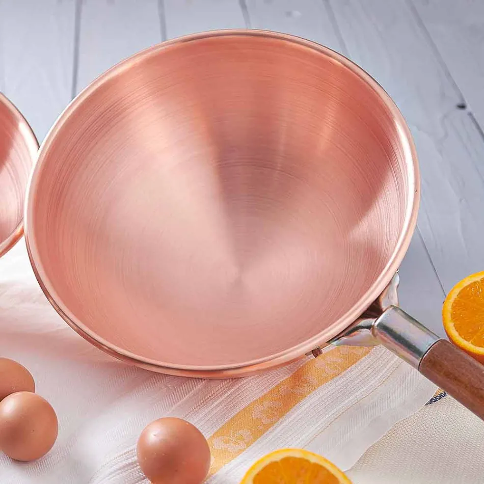 Handtinnad koppar Bastardella med trähandtag 26 cm - Giampiero Viadurini