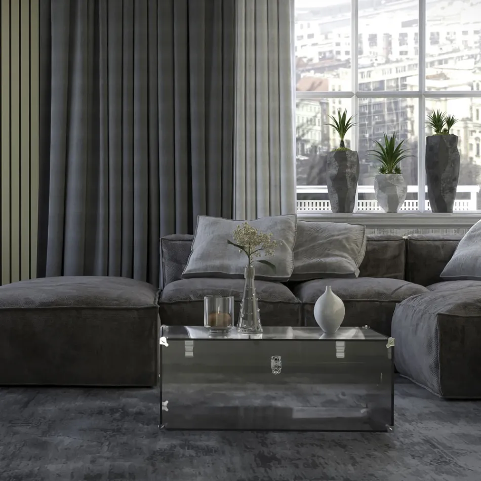 Stam i transparent eller rökt akrylkristall och modernt stål - Dante Viadurini