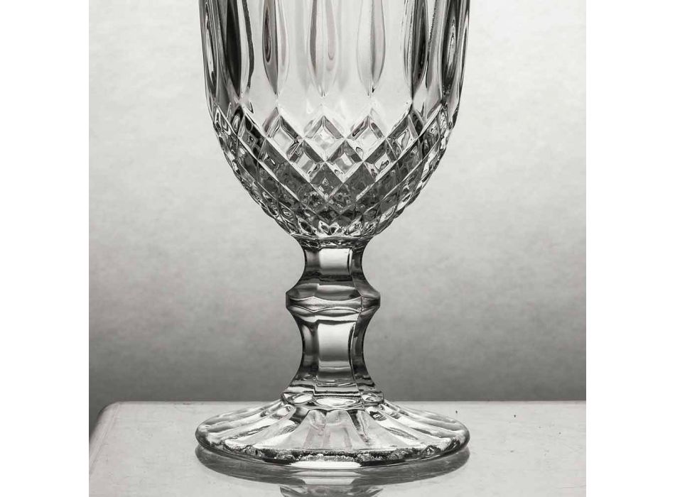 Bägare i genomskinligt glas med lättnadsdekoration 12 stycken - ilska Viadurini