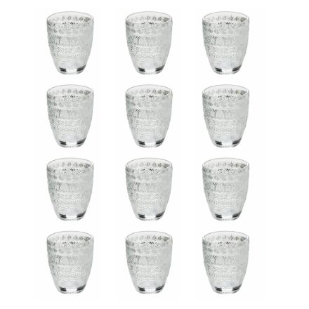 Genomskinligt glas Vattenglas med arabeskdekorationer 12 st - Folk Viadurini