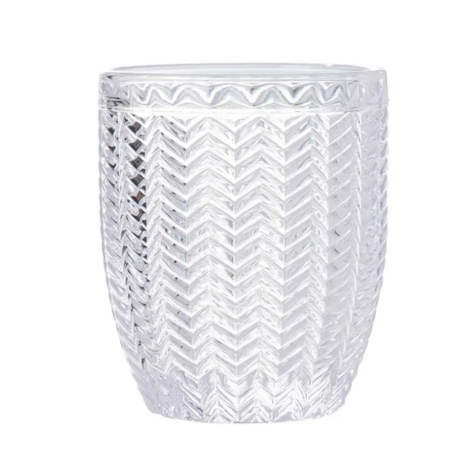 Dekorerade genomskinliga glasvattenglasögon, modern service 12 stycken - mix Viadurini