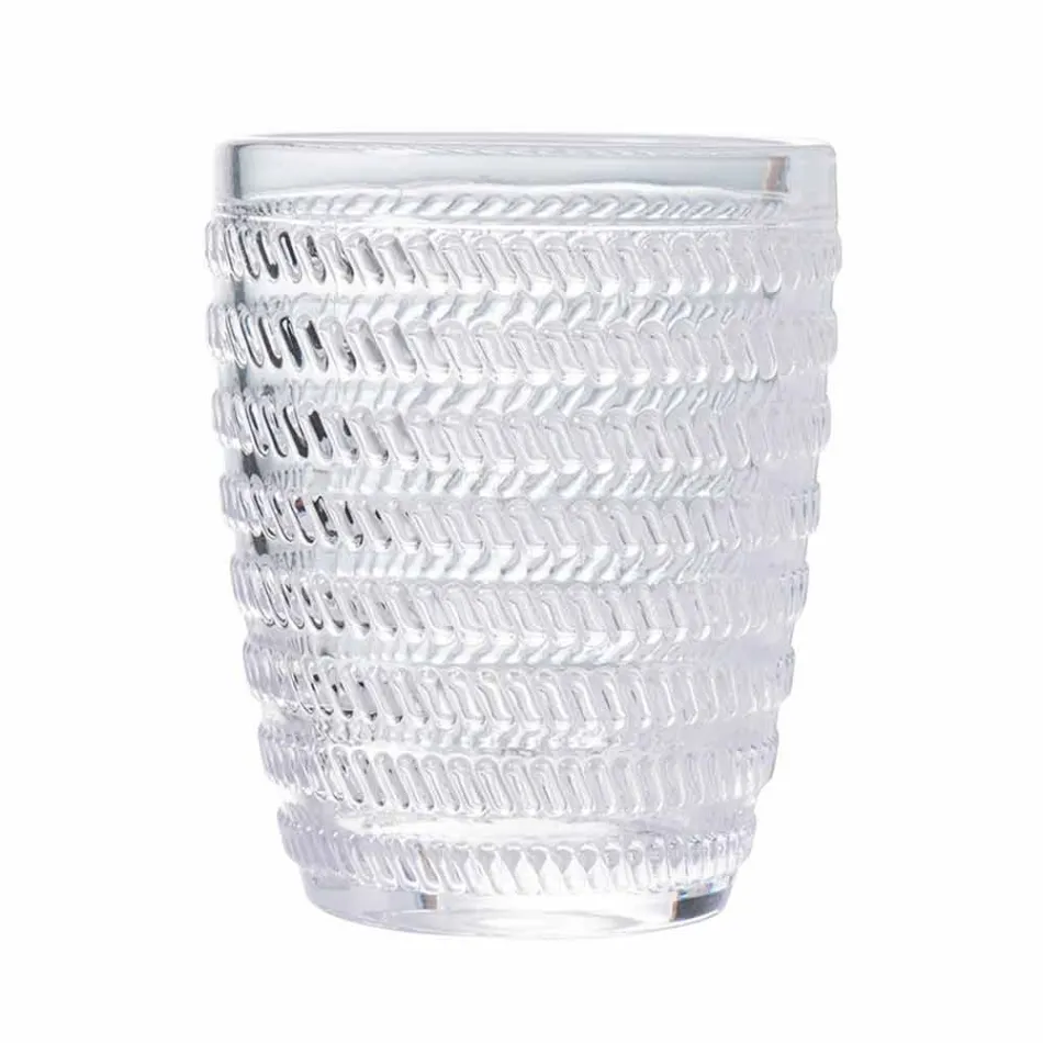 Dekorerade genomskinliga glasvattenglasögon, modern service 12 stycken - mix Viadurini