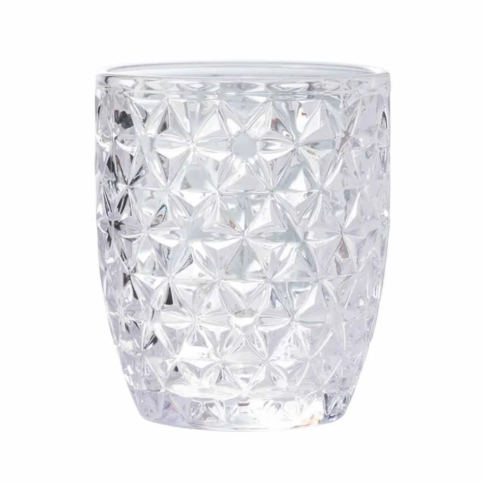 Dekorerade genomskinliga glasvattenglasögon, modern service 12 stycken - mix Viadurini