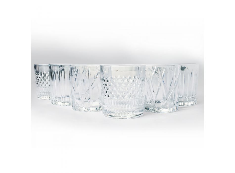 Vattenglasögon i genomskinligt glas och vintage dekoration 12 delar - Manatta Viadurini