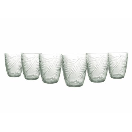 Vattenglas i transparent eller grönt glas och bladdekoration 12 st - Tropeo Viadurini